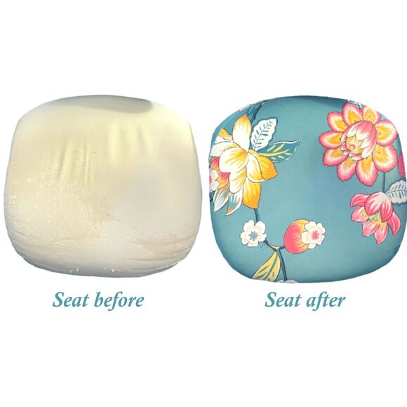 Office Chair Seat and Back Covers Floral Pattern Teal Cloth Elastic Closure - Picture 2 of 5